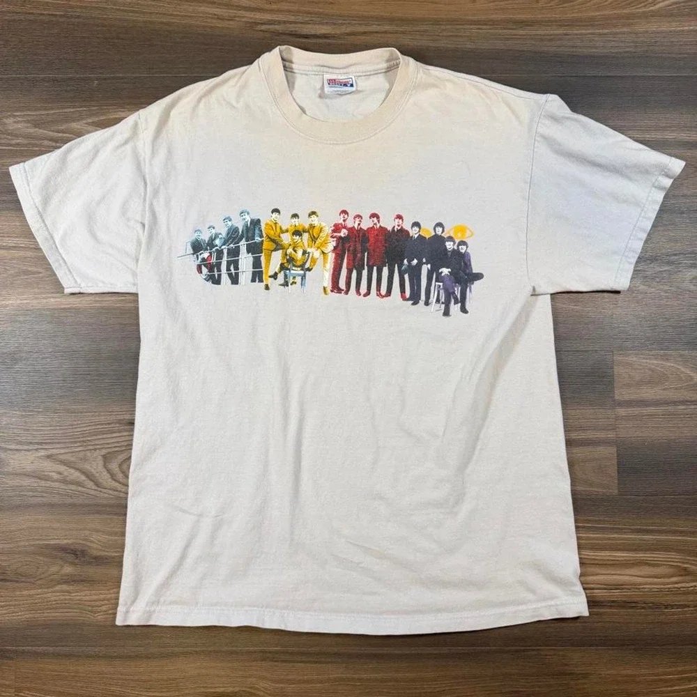 2000's The Beatles Abbey Road Cotton T-Shirt with graphic of figures in a row